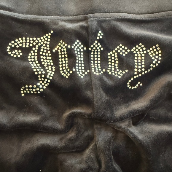 Juicy Couture Black Velour Rhinestone Logo Wide Leg Track Pants Womens Medium - Picture 2 of 5